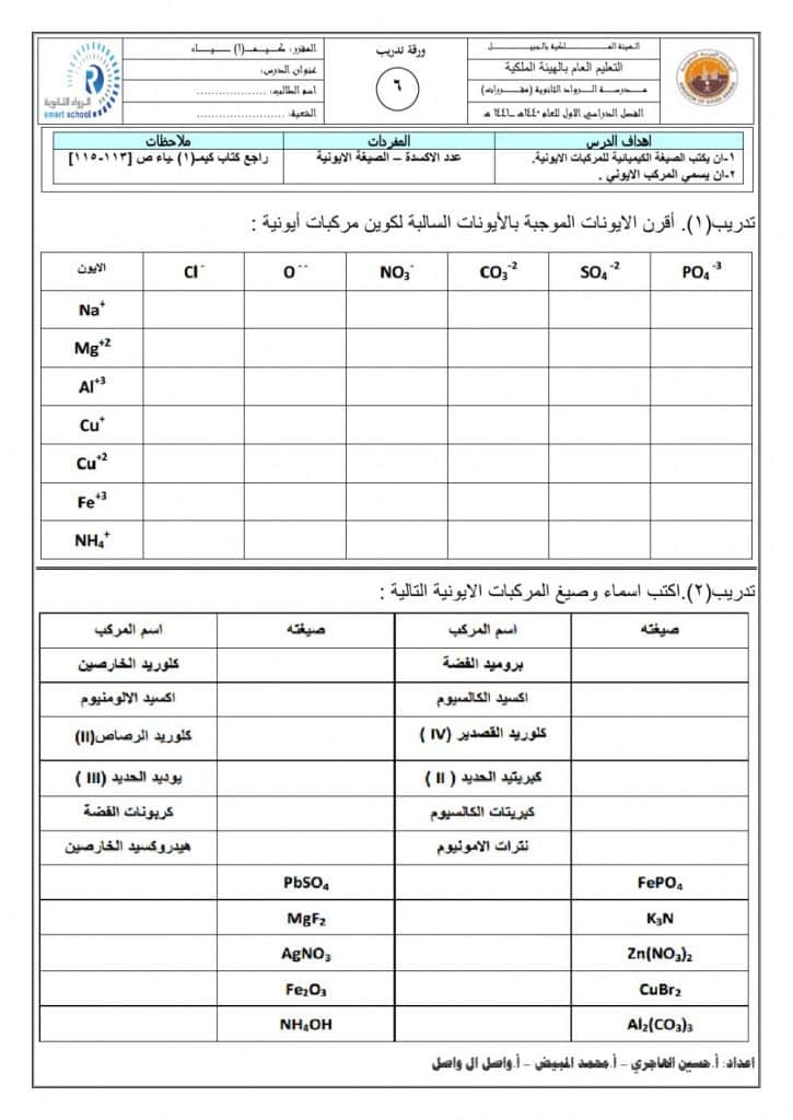 تدريبات على الصيغ الكيميائية 2