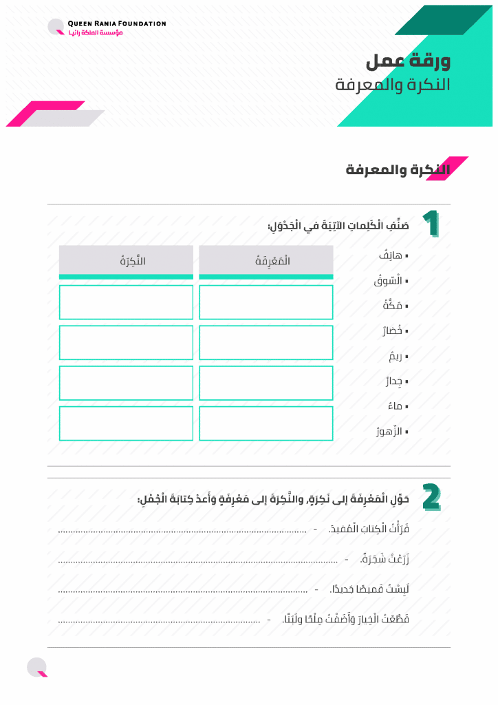 ورقة عمل النكرة والمعرفة 2