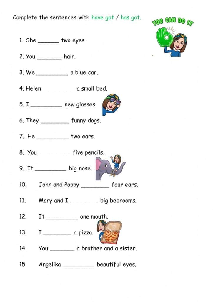 1 Have got and has got worksheets