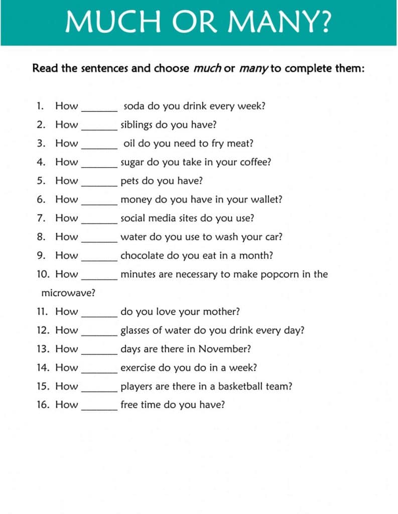 اسئلة عن how much and how many