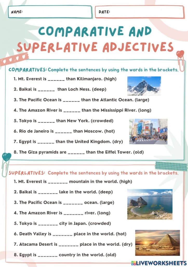 ورقة عمل عن Comparative and Superlative 1