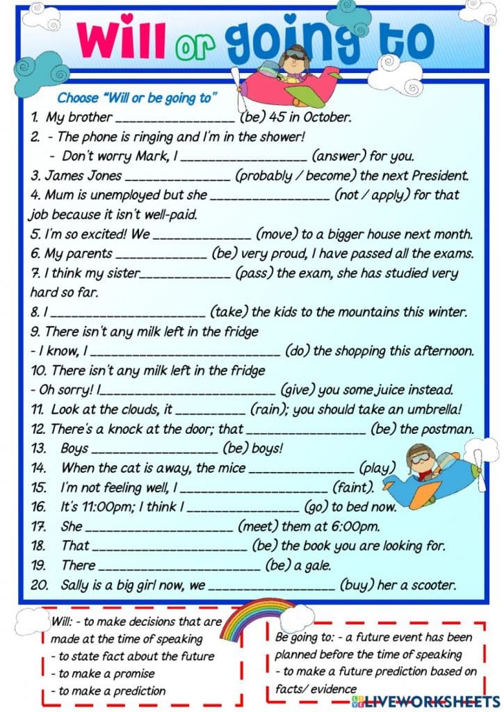 ورقة عمل عن will and going to