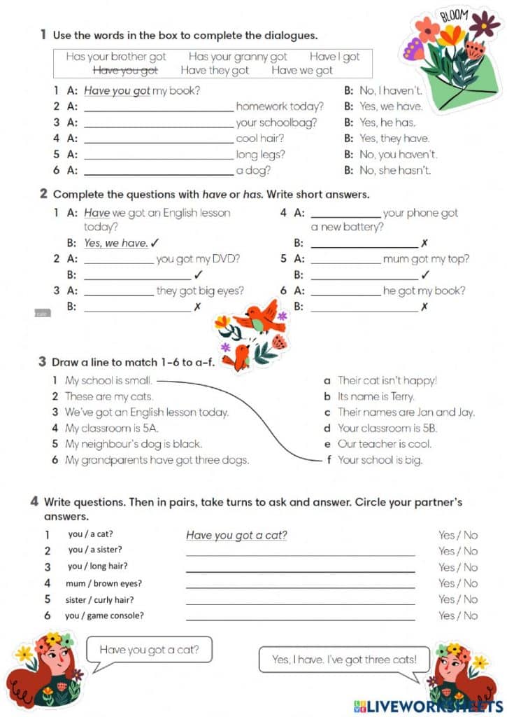 Have got and has got liveworksheets 2