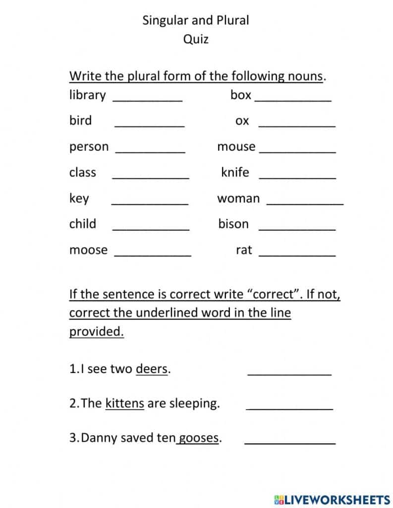 تدريبات على singular and plural 1