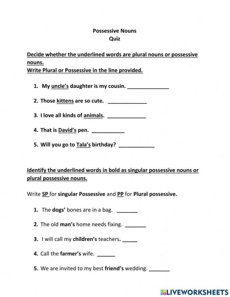 Possessive nouns exercises