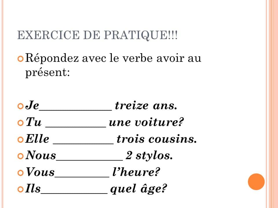 تدريبات على verb avoir 2