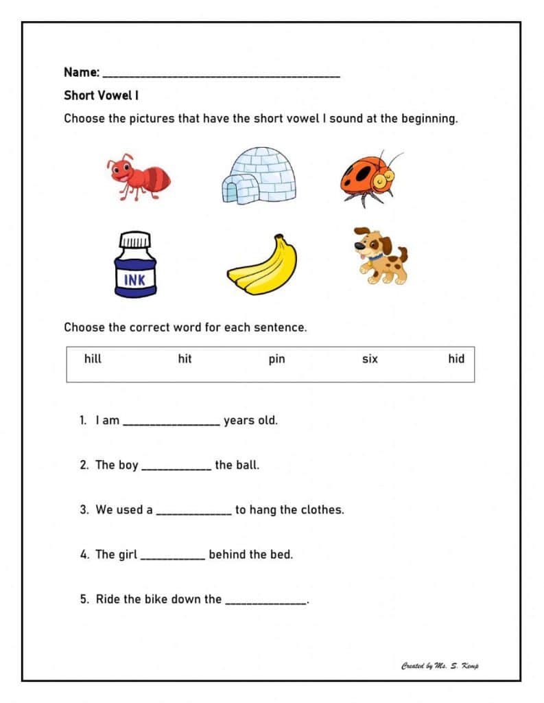 تدريبات على short vowels 1