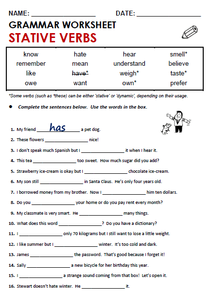 تدريبات على stative verbs