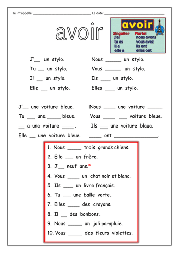 تدريبات على verb avoir 3