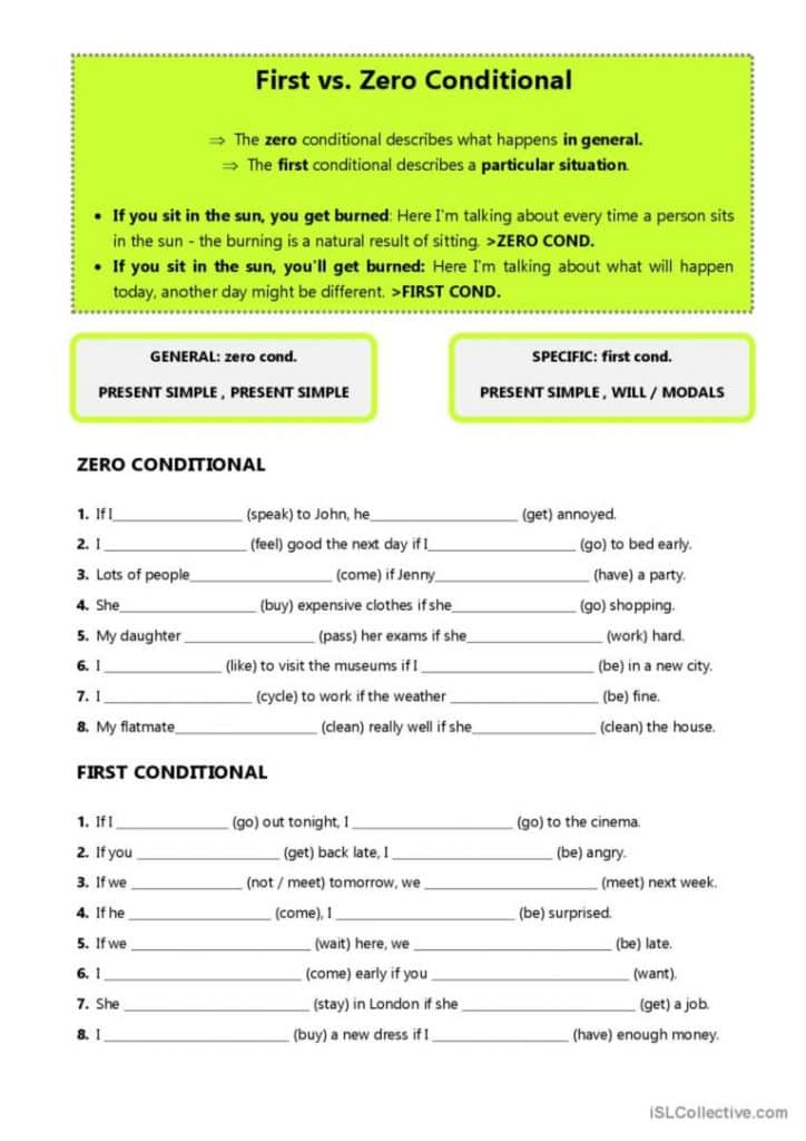 Zero and first conditional exercises