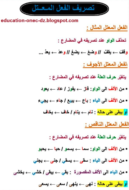 تصريف الفعل المعتل الناقص للسنة الخامسة ابتدائي