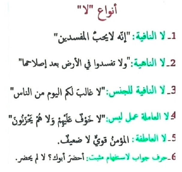 انواع لا في اللغة العربية